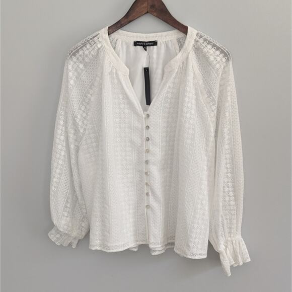 Women's Supply & Demand Daphne White Lace Sleeve Blouse Top Medium Oversized - Picture 2 of 8